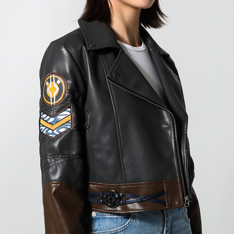 Ahsoka Faux Leather Cropped Bomber Jacket