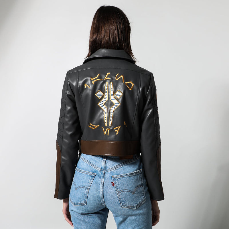 Ahsoka Faux Leather Cropped Bomber Jacket